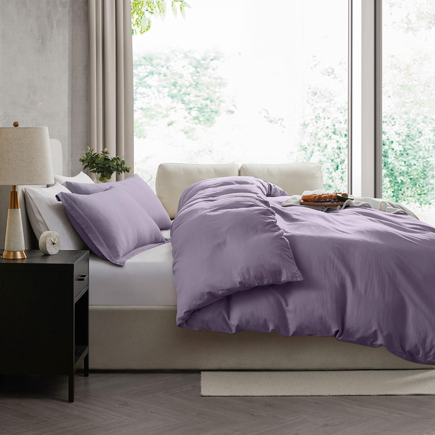 LammaLoe Duvet Cover California King Size, Soft Prewashed 3-Piece Duvet Cover Bedding Set with Pillow Shams, Grayish Purple