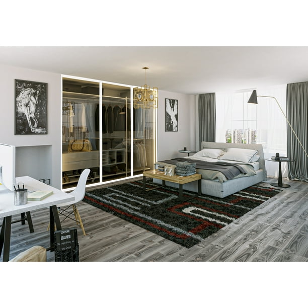 3 Panel Closet Glass Doors 144 x 96 Inches, White Frame Smoked Glass Sliding Doors by Doors22