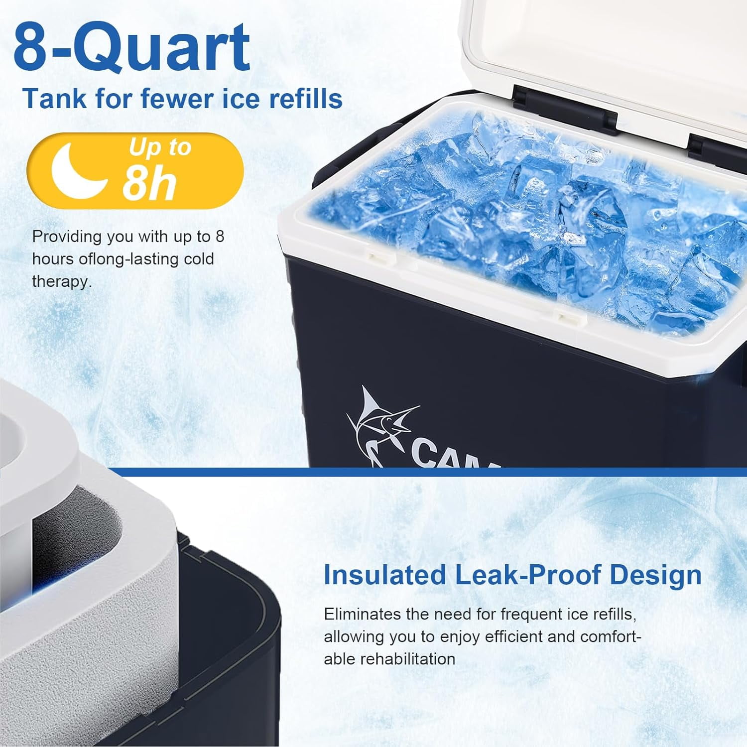 Cold Ice Machine for Knee Therapy System Knee/Joint Pad, Cooling Reservoir and Quiet Bump