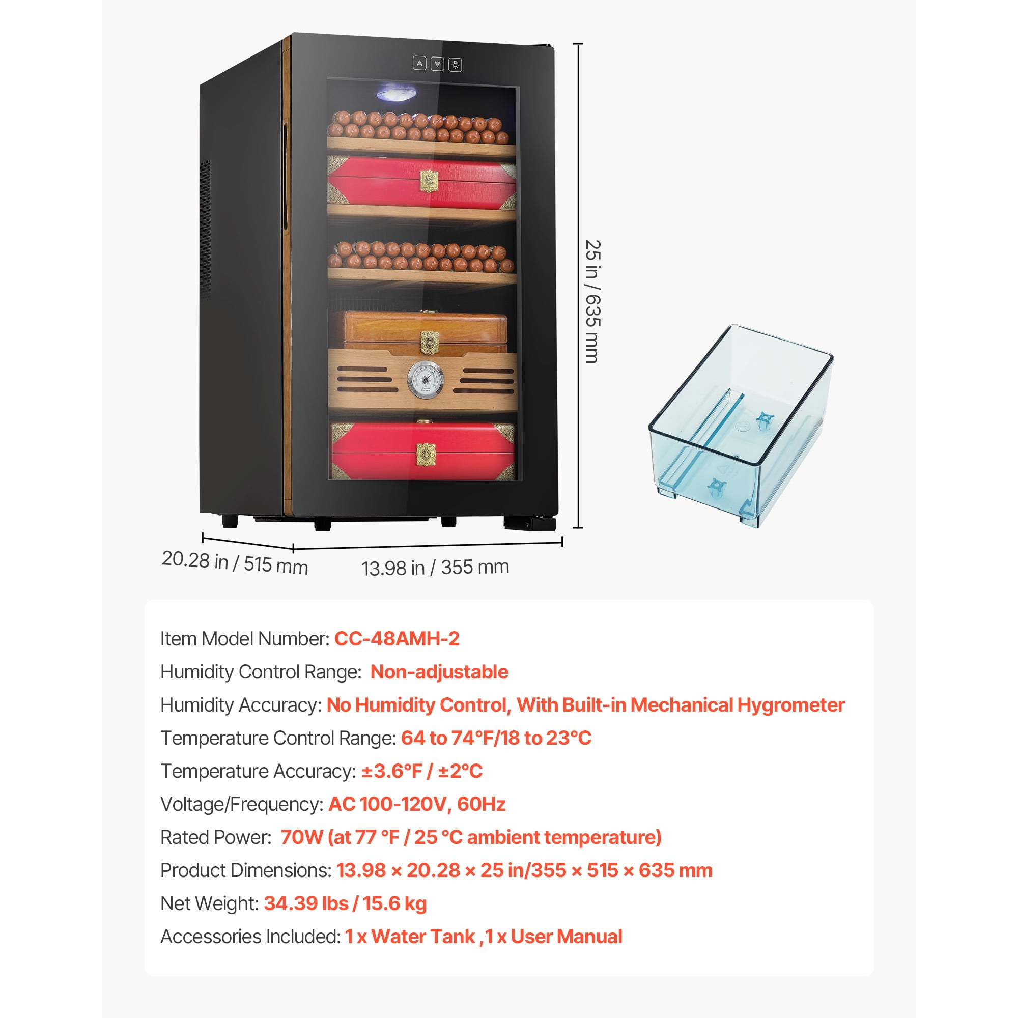 KFFKFF Electric Humidor Cabinet, 48L Capacity, Holds Up to 350 Cigars, Features Cooling Temperature Control, Spanish Cedar Shelves and Drawers, Mechanical Hygrometer, Four-Tier Design