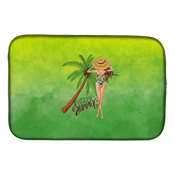 Hello Summer Lady in Swimsuit Dish Drying Mat