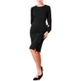 thumbnail image 4 of INSPIRE CHIC Women's Wear to Work Dress Round Neck Bracelet Sleeve Ruffle Front Pencil Dresses 2XL Black, 4 of 5