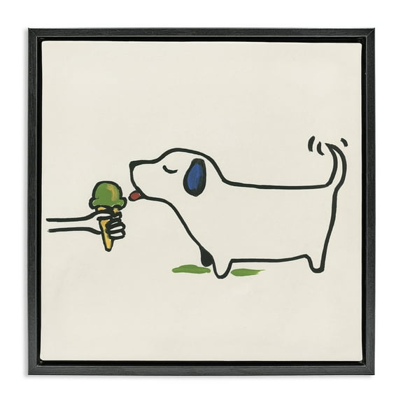 Stupell Industries Dog & Ice Cream Food & Beverage Painting Black Floater Framed Canvas Art Print Wall Art, 18 x 18