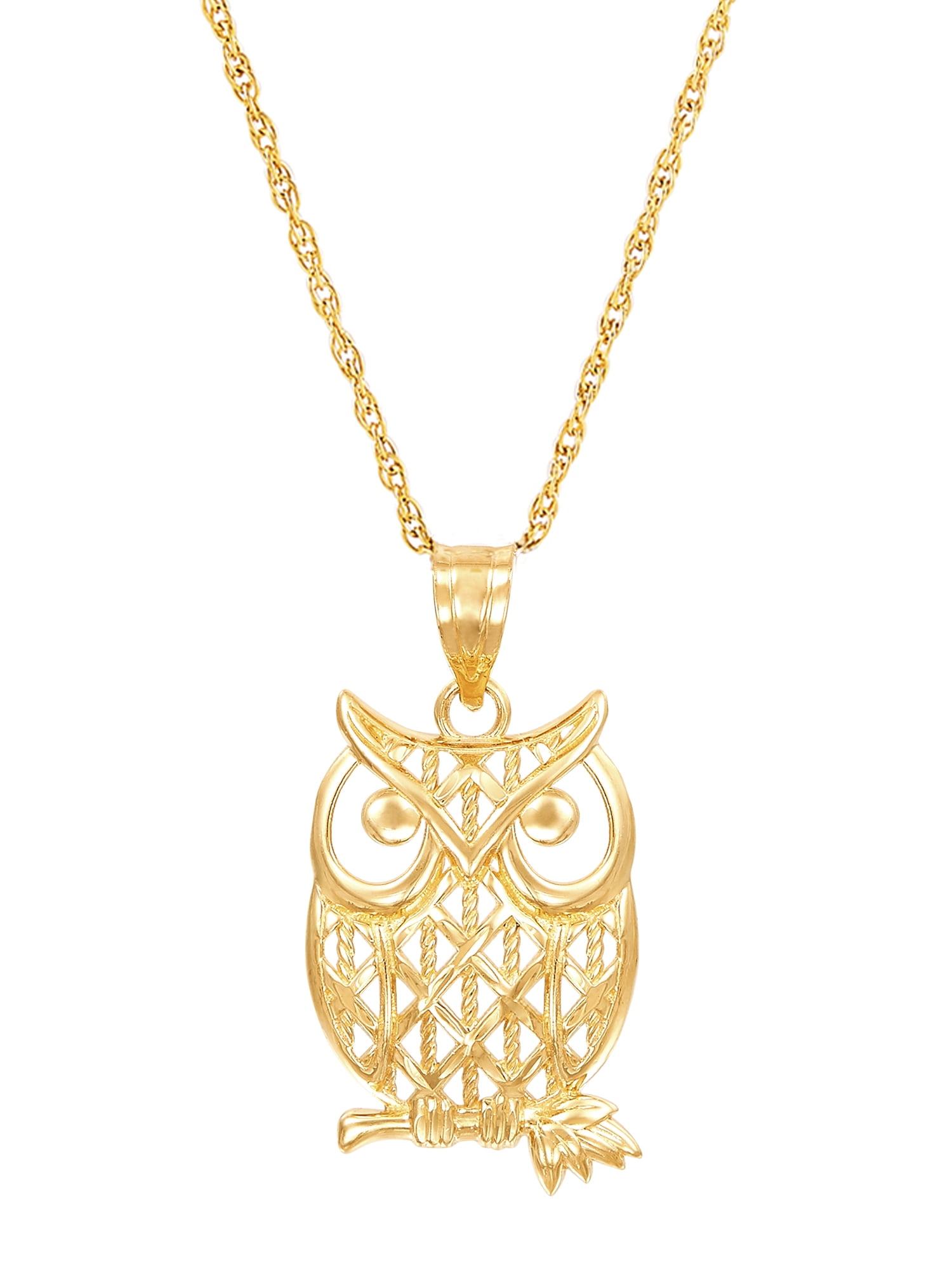 14K Solid Yellow Gold Owl Pendant Bird Polished Necklace Charm Women Men