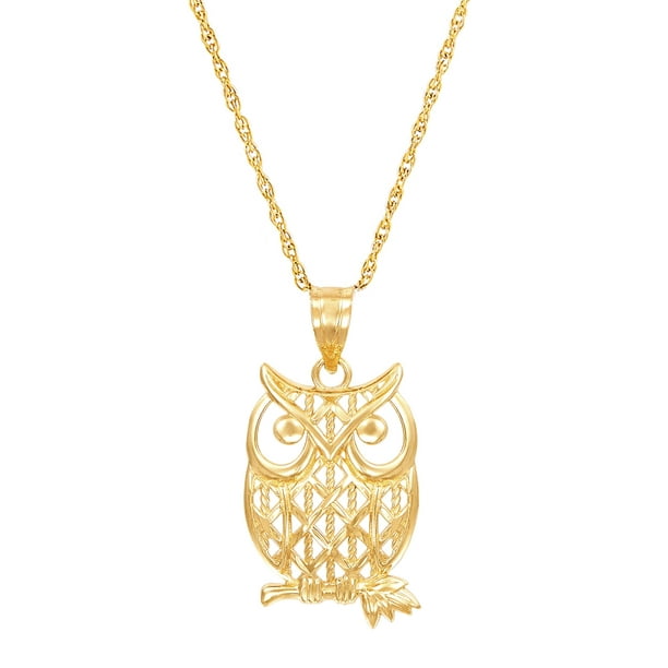 Brilliance Fine Jewelry 10K Yellow Gold Filigree Owl on Gold Filled Necklace,18