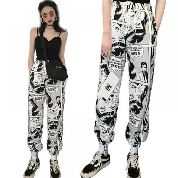 Forzero Ins Style Cartoon Print Drawstring Elastic Waist Long Hip Hop Pants