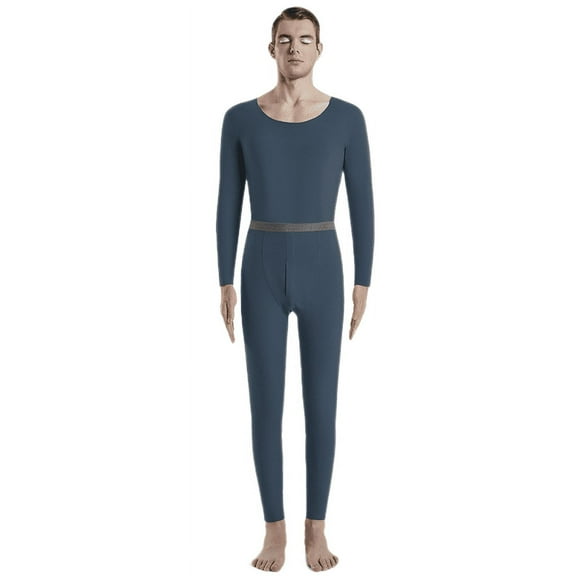 2022 New Autumn Autumn Pants Double-sided Soft Velvet Seamless U-neck Long Sleeve Pants Solid Color Thermal Underwear Set Men Blue L