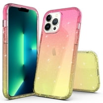 Rosebono Hybrid Glitter Sparkle Transparent Case for iPhone 13 Mini, Gold and Pink
