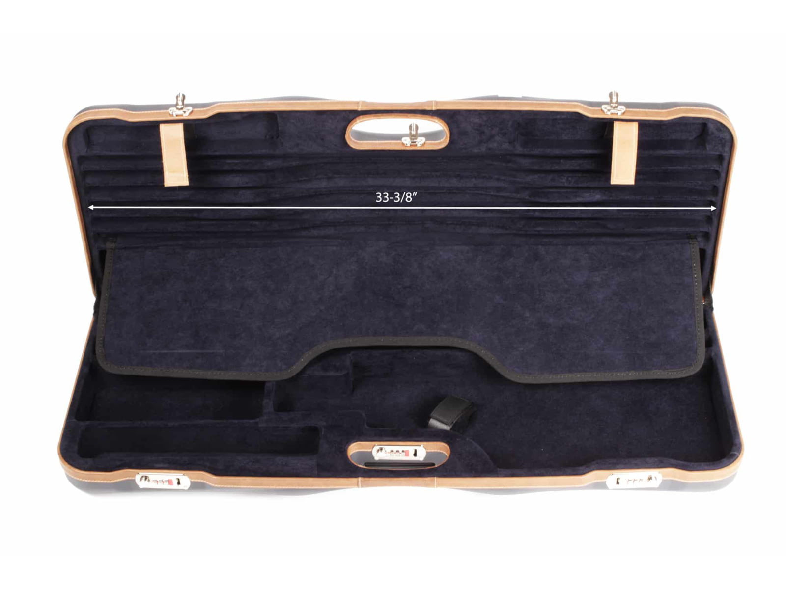 Negrini OU Deluxe Skeet Two Barrel Shotgun Case + Tube Set, Navy/Tobacco Leather/Navy Interior