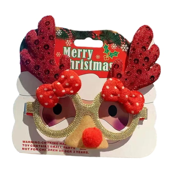 Gafas navideñas para niños y adultos, divertidas monturas para gafas navideñas de Año Nuevo. Astas y nariz rojas