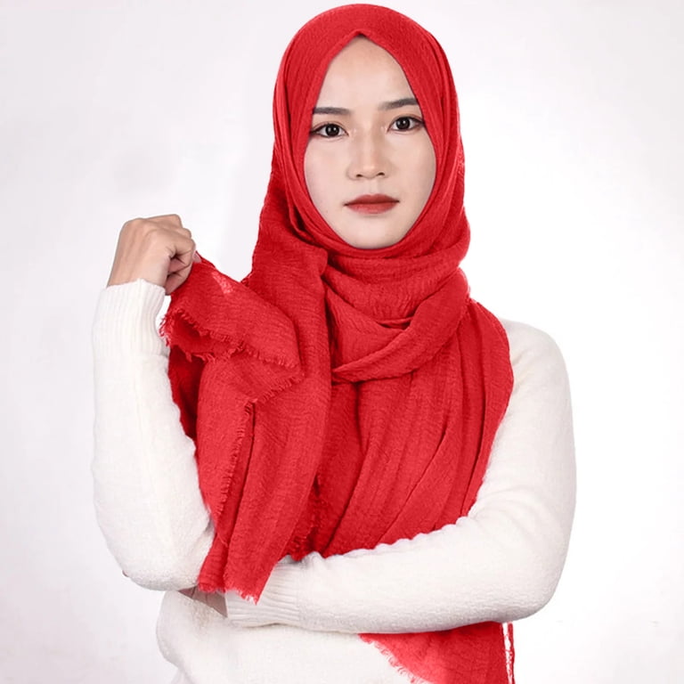 Audhol Hijab Cap Muslim Head Scarf Solid Color Long Scarf  Women\'s Bright Redish Cover Hijab Cotton Voile Wrap for Spring Fall Scarf Shawl main image 1
