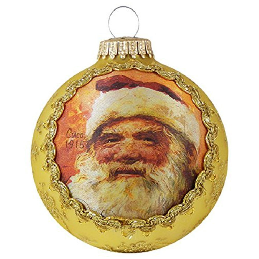 Christmas by Krebs Santa on Silk Glass Christmas Ornament 3.25