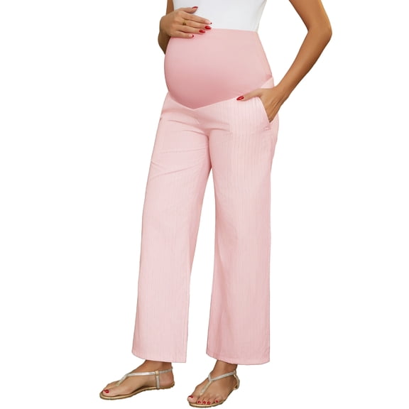 DARING DIVA Women's Wide Leg Maternity Pants Over Belly Elastic Waist S Pink Stripe