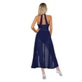 thumbnail image 3 of IEFIEL Womens Sleeveless Lyrical Dance Dress Illusion Deep V-neck Mesh Split Maxi Dress Flowy Modern Dance Leotard Navy Blue XXL, 3 of 7