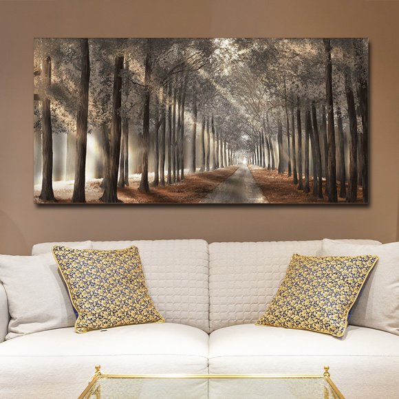 Arts Large Wall Art Fall Scenery Canvas Prints Panorama Forest in Vibrant Warm Colors Sun Shining Through Leaves Pictures Autumn HD Printed Painting Frameless Art Works Home Walls - 31.4x15.7inches