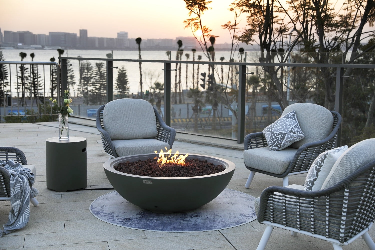 Sol Living Rose Bowl Propane Fire Pit for Outside Outdoor Firepit Table Firepit Concrete Fire Table Patio Heater Fireplace Lava Rock 60,000 BTUs - Light Grey, 48 x 48 Inches