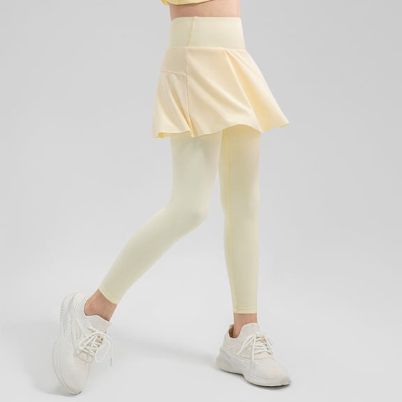Mceream Girls Tight Pants with Skirts Stretch Pull On Legging Dress Pants Casual School Sports Yoga Dance Training Pants Pantalones De NiñA 5-12 Years