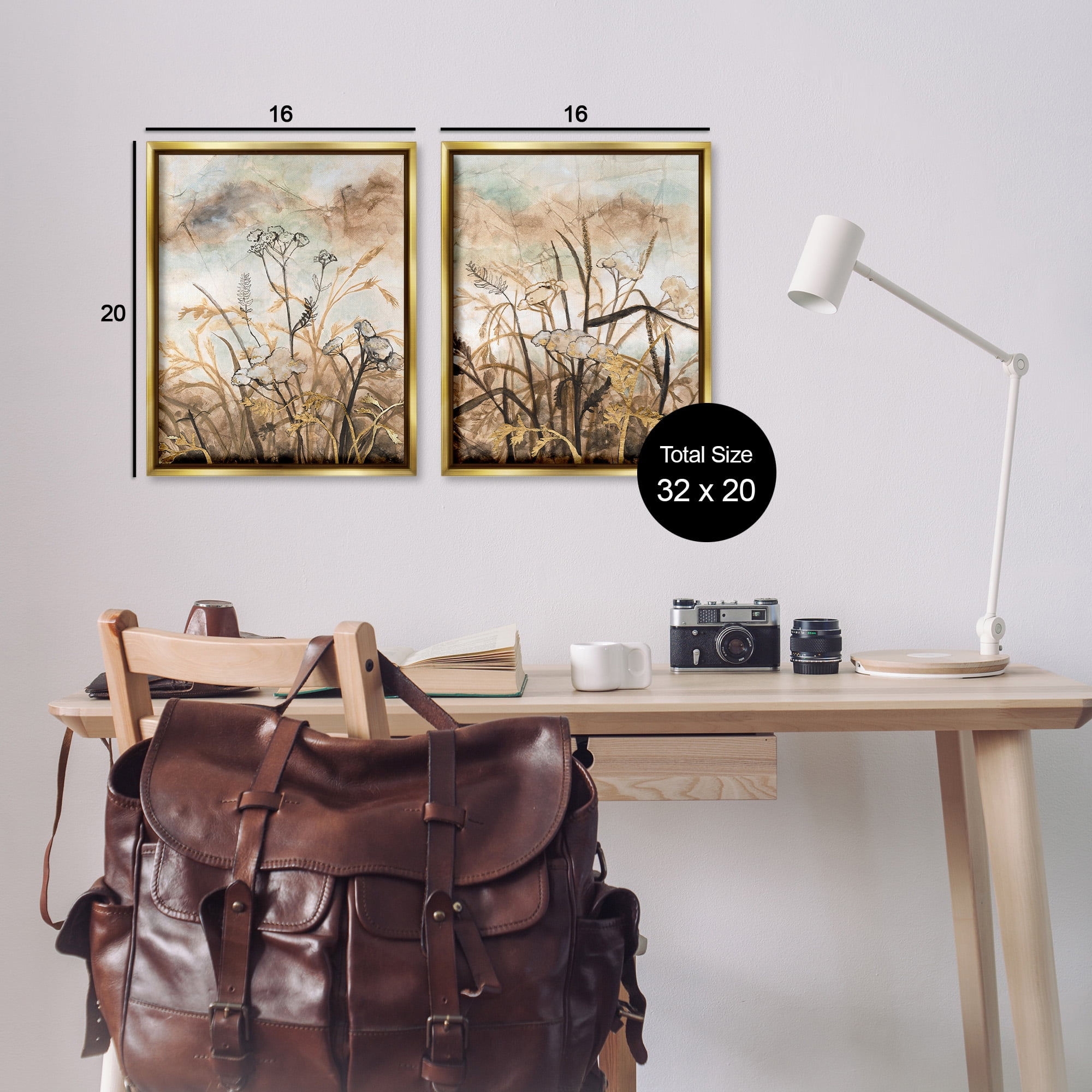 Stupell Industries Abstract Nature Outlines Landscape Painting Gold Floater Framed Canvas Art Print Wall Art, 17 x 21, Set of 2