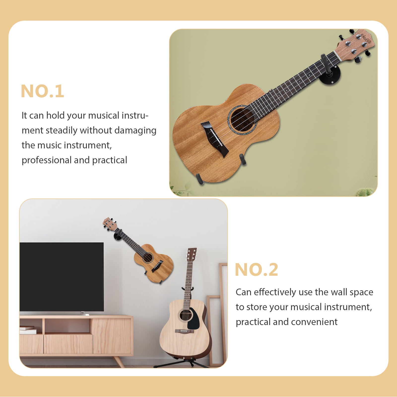 Mobutofu Wall Guitar Hanger Metal Ukulele Holder for Musicians, Display Stand 8.3x6.3in, and Secure