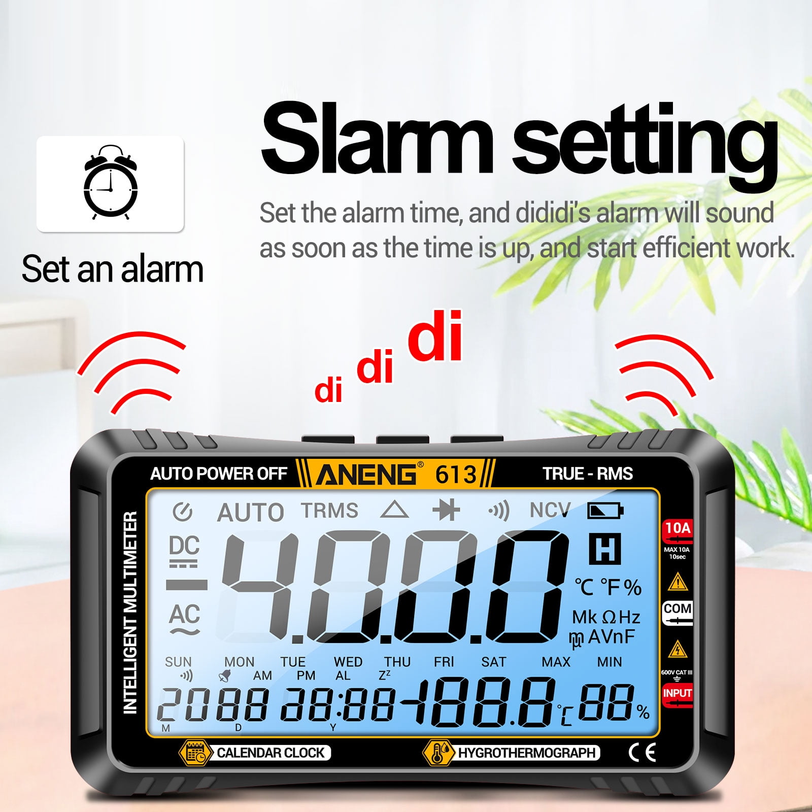 3 in 1 Smart Multimeter Perpetual Calendar Temperature Hygrometer 4000 Counts Digital AC/DC Curent Voltage Resistance Capacitor Tester Professional Test Tools