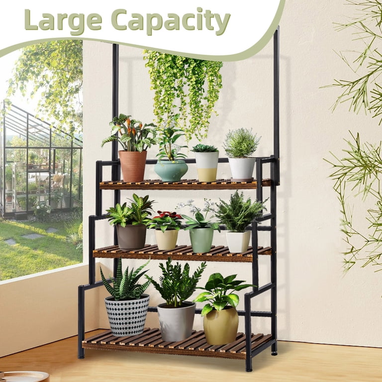 SULIVES Plant Stand 3 Tier Indoor Outdoor Hanging Plant Shelf for