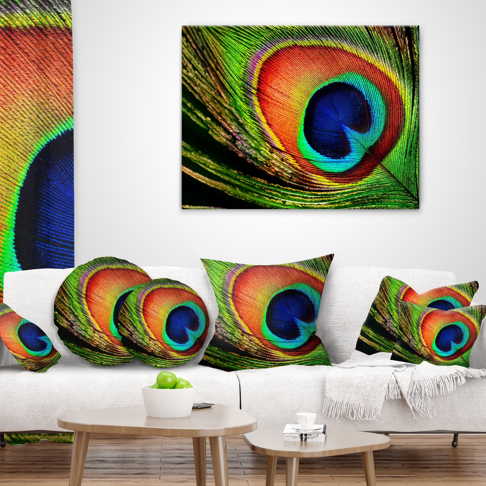 Designart Peacock Feather - Photography Throw Pillow - 18x18