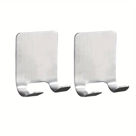 2-Pack Heavy Duty Adhesive Wall Hooks, No Drill Stainless Steel Sticky Hooks, Damage Free Towel and Robe Hangers, Rustproof Self Adhesive Hooks for Bathroom, Kitchen, Bedroom and Home Organization