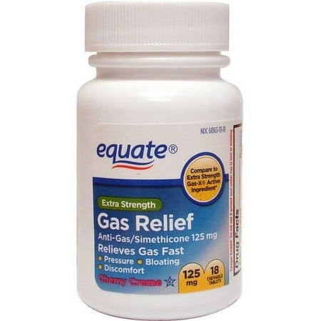 Equate Extra Strength Gas Relief Simethicone Chewable Cherry Crème Tablets, 125 mg, 18 Ct