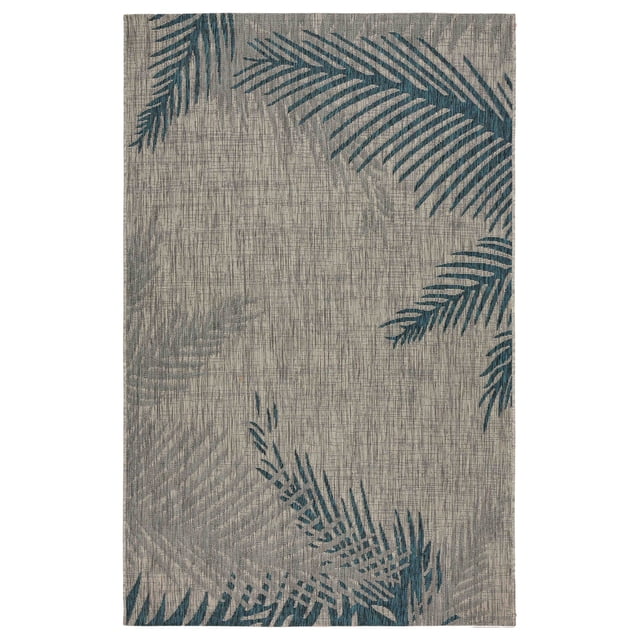 HomeRoots Gray Palm Leaves Indoor Outdoor Area Rug, 5' x 7', Stain-Resistant, Easy to Clean