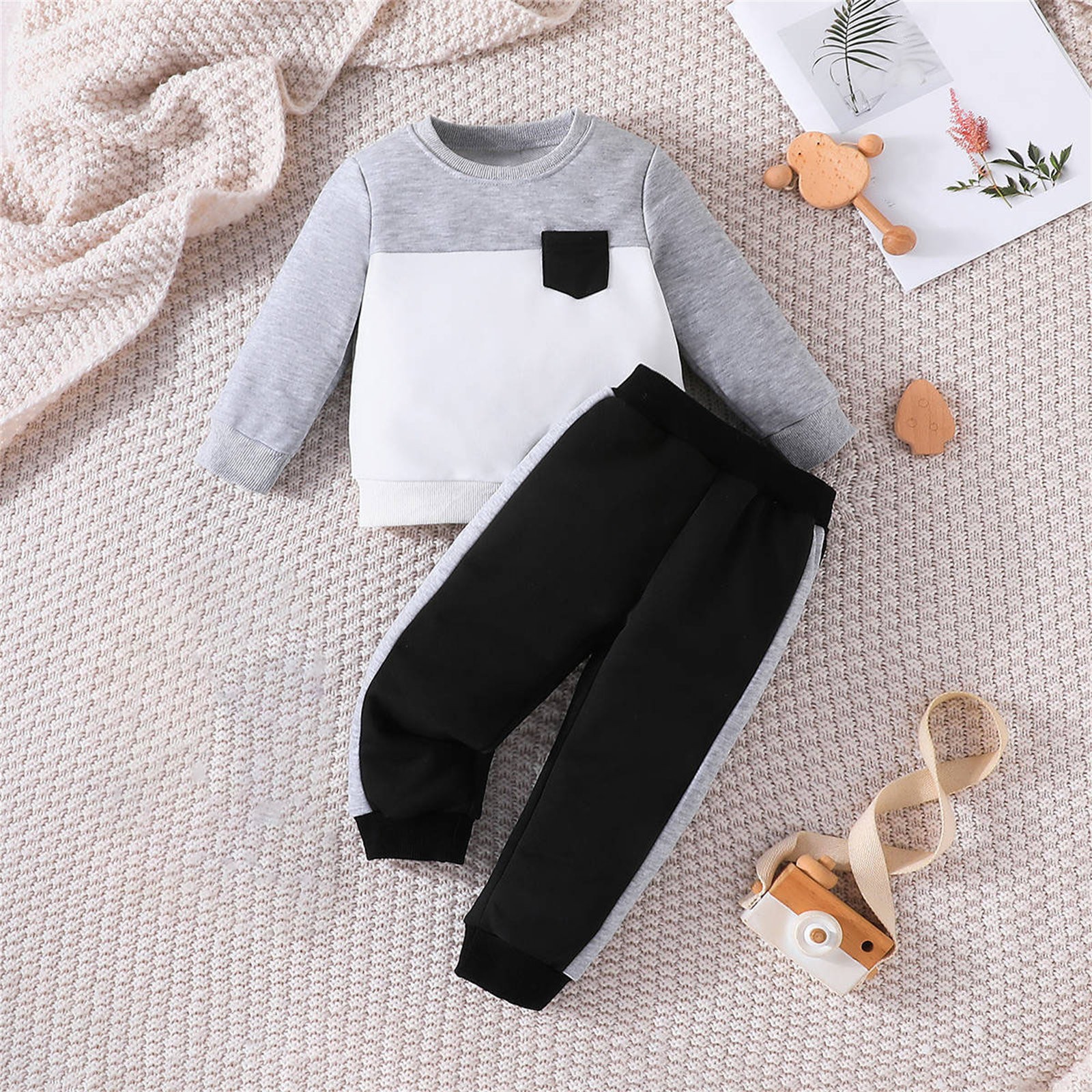 MHZLDYZ Boys 3T Summer Clothes Toddler Boy'S Long Sleeved Striped Patchwork Pantsuit for 1 To 5 Years 2 Year Old Boy Clothes 3T Shirts Boys(Gray,C)
