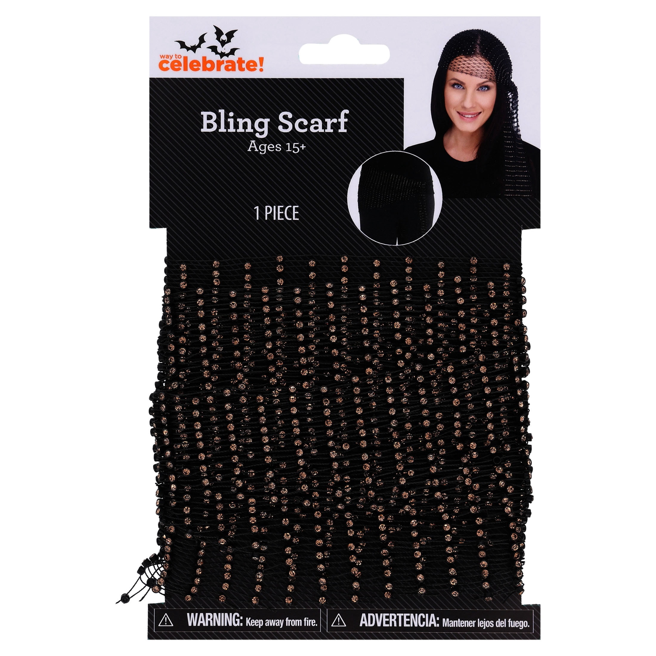Bling Scarf Costume Accessory for Adults, Black and Gold, Halloween by Way To Celebrate