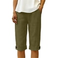 thumbnail image 2 of VV AVEORS Linen Bermuda Shorts For Women Straight Leg Knee Length Casual Capri Pants Drawstring Lightweight Summer Beach Short Capris Army Green S, 2 of 8