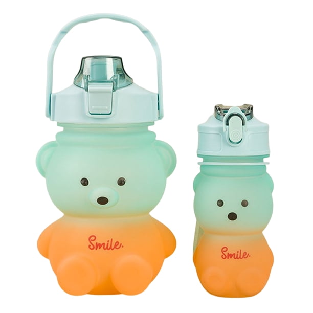 Juego Tazas Deportivas FLhrweasw 1300ML + 350ML Tetera Paja Oso Lindo Degradado verde Naranja