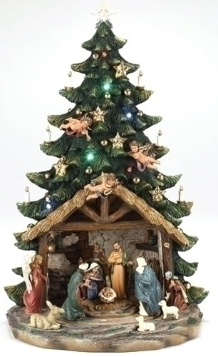 21&quot; Green and Brown Nativity Scene Musical Rotating Lighted Christmas