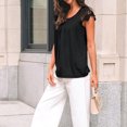 thumbnail image 6 of Womens Lace Tops Pleated Short Sleeve Shirts Summer Business Casual Dressy Blouses Black 2XL, 6 of 7