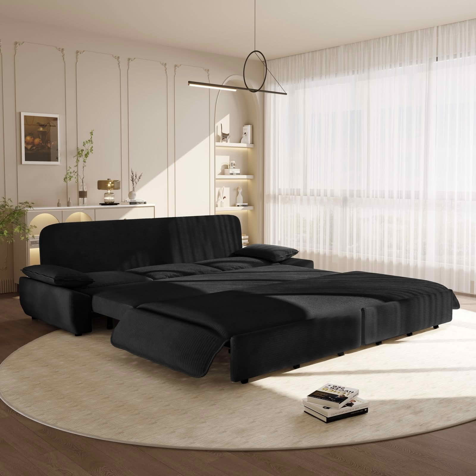 MAYEERTY Modern 73.2‑Inch Queen‑Size Pull‑Out Sleeper Sofa Bed, 3‑in‑1 Multi‑Functional Convertible Velvet Loveseat Couch for Living Rooms and Bedrooms