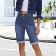 thumbnail image 2 of APEXFWDT Bermuda Jean Shorts for Women Cuffed Hem Long Denim Shorts Slim Fit Stretchy Summer Shorts,XXL,Dark Blue, 2 of 9
