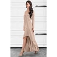 thumbnail image 3 of KOH KOH Long Sleeve Asymmetric Slit Fall Winter Evening Flowy Empire Waist Full Floor Length Cocktail Formal V-Neck Tall Maxi Dress Gown For Women Nude Champagne Brown Medium US 8-10 NT060, 3 of 5