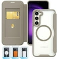thumbnail image 2 of Case for Galaxy A34 5G,Clear Back Design Heavy Duty Drop Protection Anti Theft Flip Leather Wallet Card Holder Shockproof with Wireless Charge Phone Case for Samsung Galaxy A34 5G (Khaki), 2 of 9