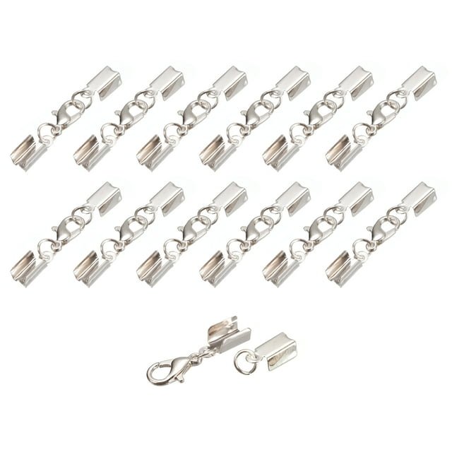 Unique Bargains 20 Ensembles Embouts de Cordon Rabattables 4,5 mm avec Fermoirs à Griffes de Homard, Embouts à Sertir pour Terminateur, Blanc Argenté