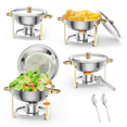 thumbnail image 1 of Ensemble de Buffets à Réchaud de 5 Qt, 2/4/6 Paquets / Réchauds Ronds en Acier Inoxydable Certifiés NSF avec Porte-Couvercle, Cuillère et Pince pour Traiteur et Événements, 1 of 7