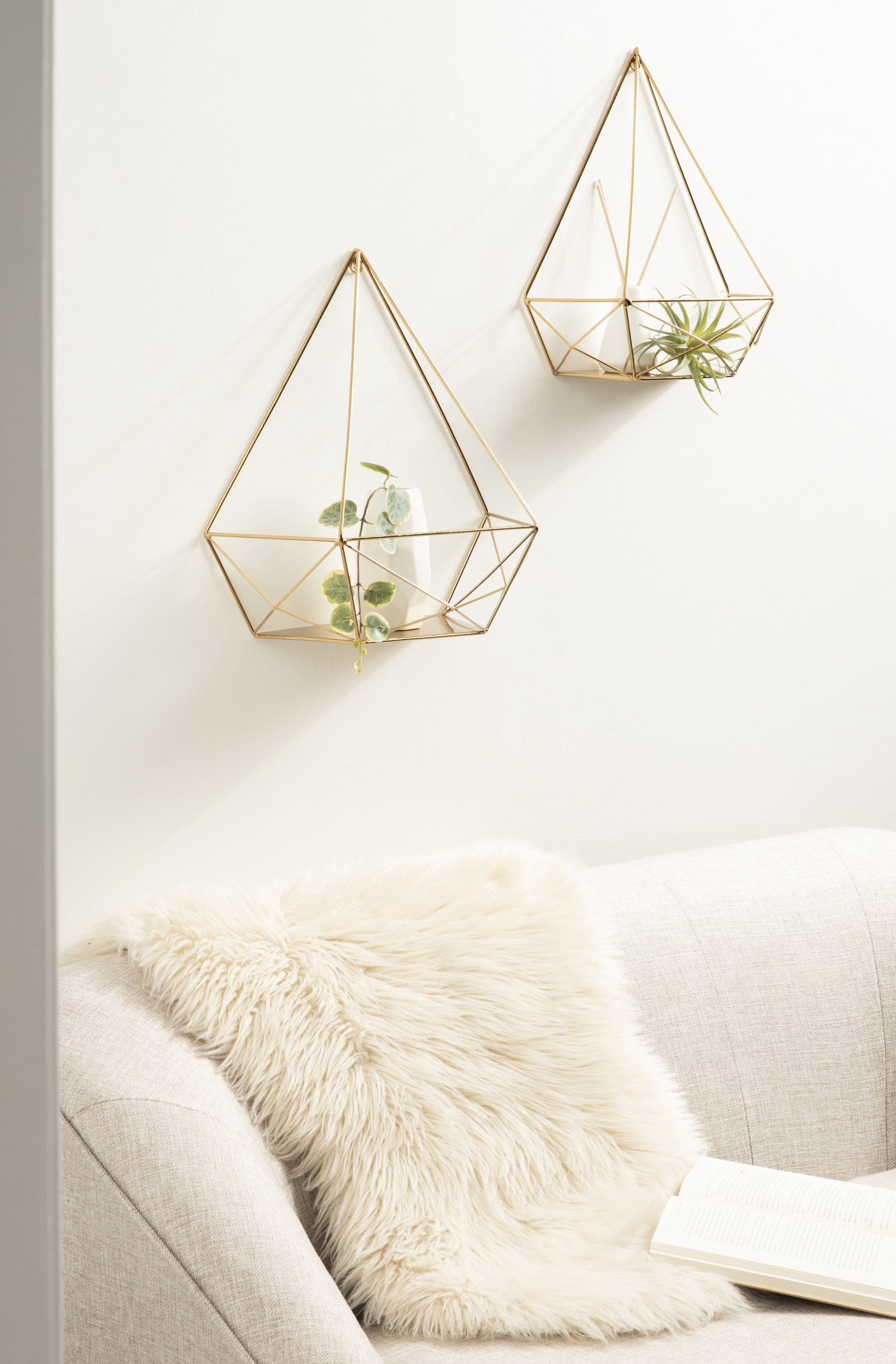 Kate and Laurel Prouve Decorative Geometric Multi-use Metal Wall Display Shelves, Gold, 2 piece set