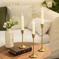 thumbnail image 5 of Nuptio Brass Candlestick Holders Taper Candle Holders, Set of 3 Candle Stick Holders Set, Vintage Modern Decorative Centerpiece for Table Mantel Wedding Housewarming Gift, 5 of 8