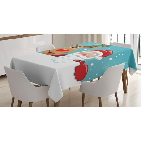 

Santa Tablecloth Cute Rudolph Deer and Santa Claus Greeting the New Year Happily in Cartoon Style Rectangular Table Cover for Dining Room Kitchen 60 X 84 Inches Multicolor by Ambesonne