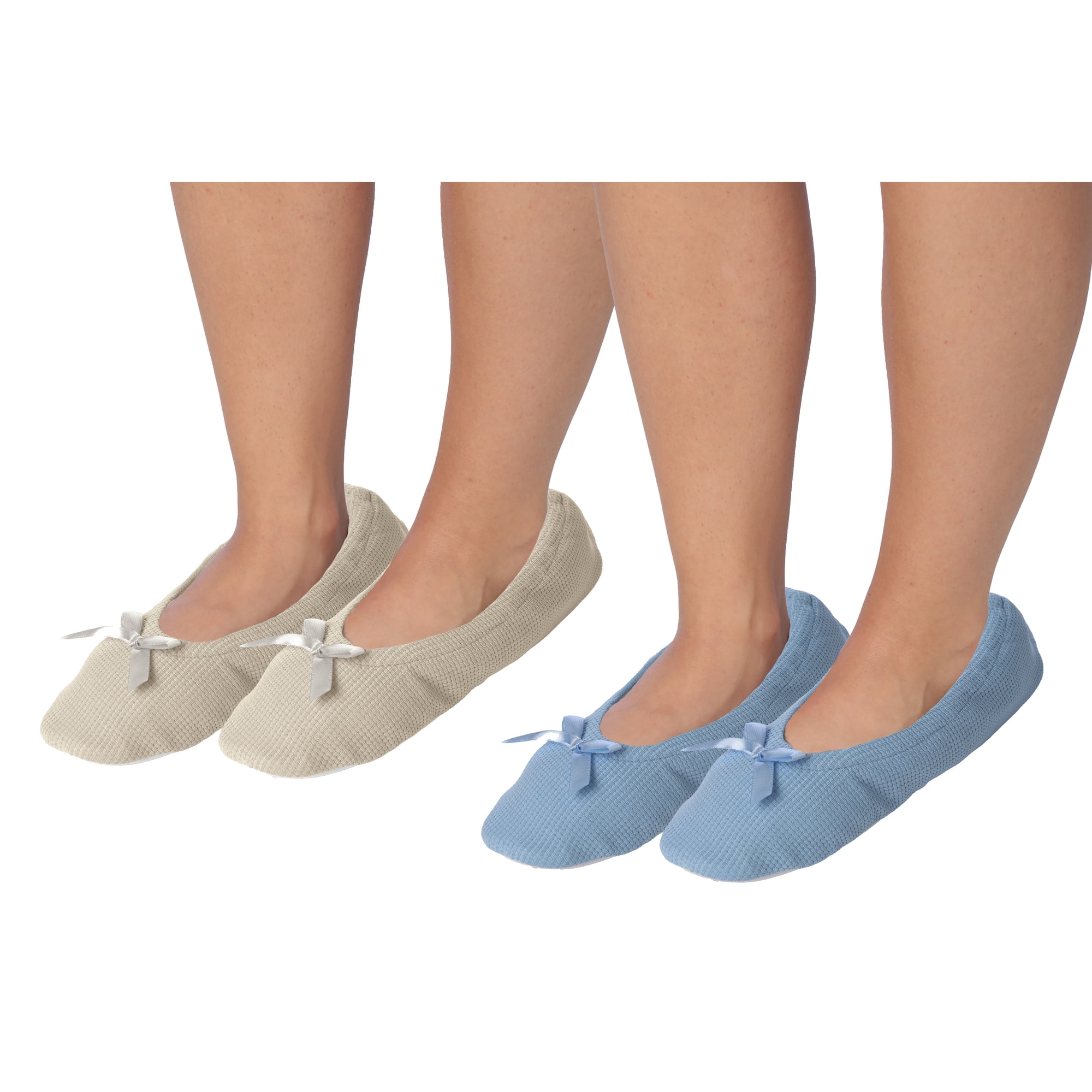 Roxoni Women's Flat Slip On Terry Classic Cotton & Velour Ballerina Slippers Pack of 2