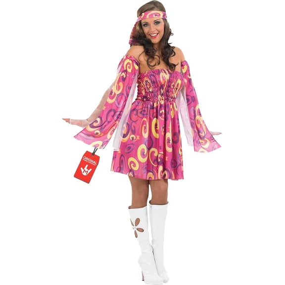 Fun Shack Womens 60s 70s Pink Hippie Costume Groovy Swirl Dress Halloween Small