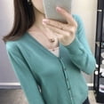 thumbnail image 5 of Spring Summer Single Breasted Thin Cardigan Solid Casual Medium Strech V-Neck Short Women's Clothing High Quality Long Sleeve, 5 of 6