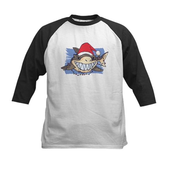 CafePress - Christmas Shark Baseball Jersey - Kids Cotton Baseball Jersey, 3/4 Sleeve Shirt