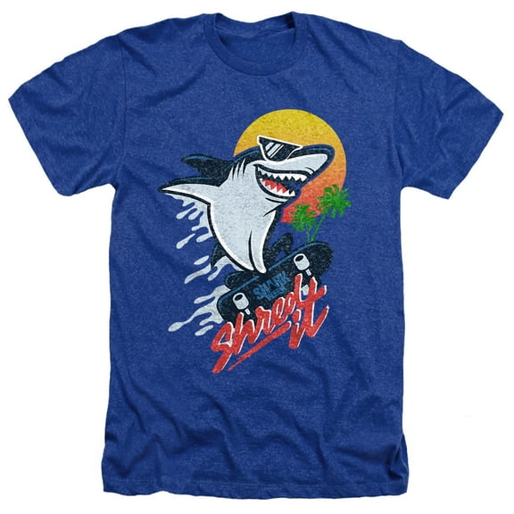 Shark Week Officially Licensed Skate Boarding Shark Unisex Adult Heather T Shirt, Royal Heather, Medium