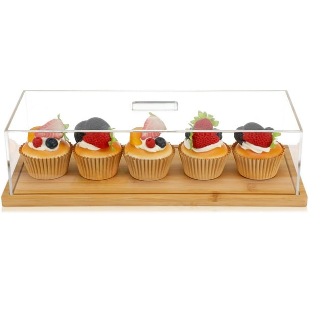 Juego de 1 soporte rectangular para tartas con tapa, soporte para platos de tartas de bambú, bandeja de postre con tapa, expositor para pasteles de cocina, cocina, bandeja rectangular